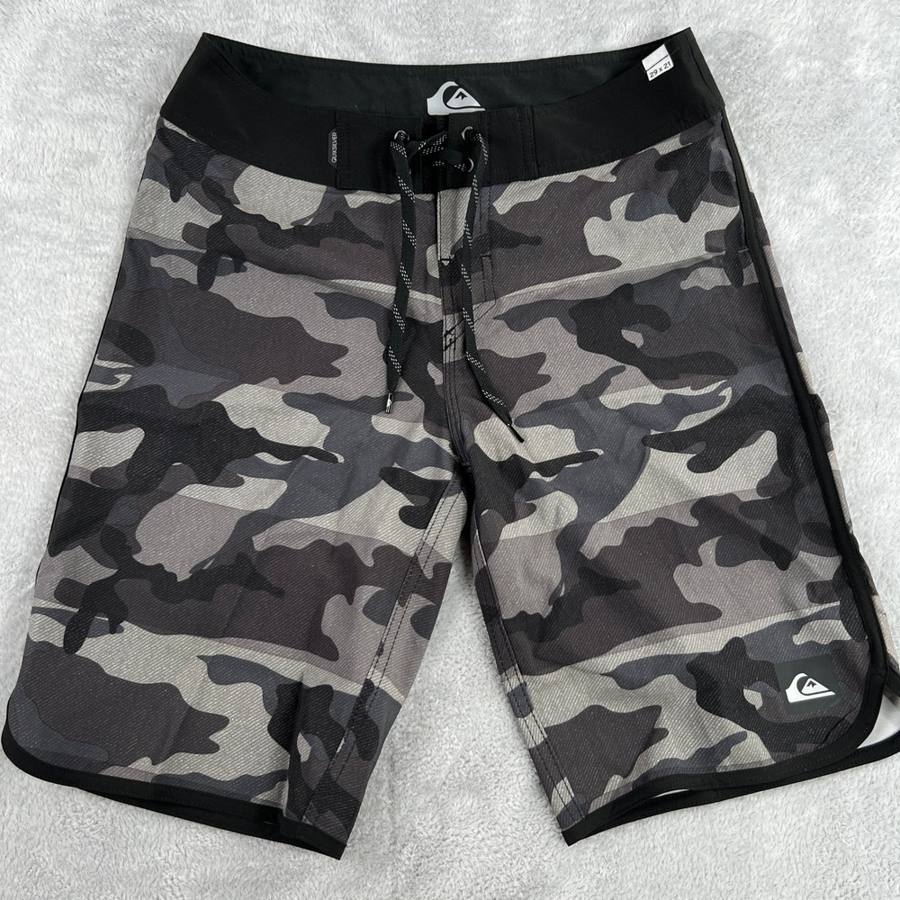 Quiksilver Camo Board Shorts 29 Grey Men Surf Beach Swim Trunks Camouflage